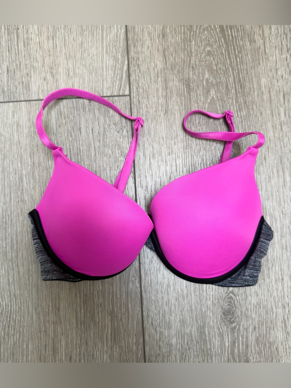 PINK VICTORIAS SECRET WEAR EVERYWHERE PUSH UP BRA 34B PURPLE GREY UNDERWIRE